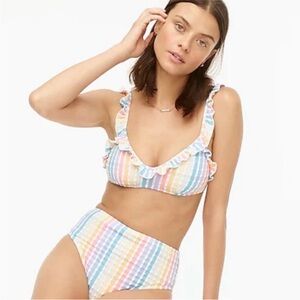 J. Crew Ruffle French Bikini Seersucker Top